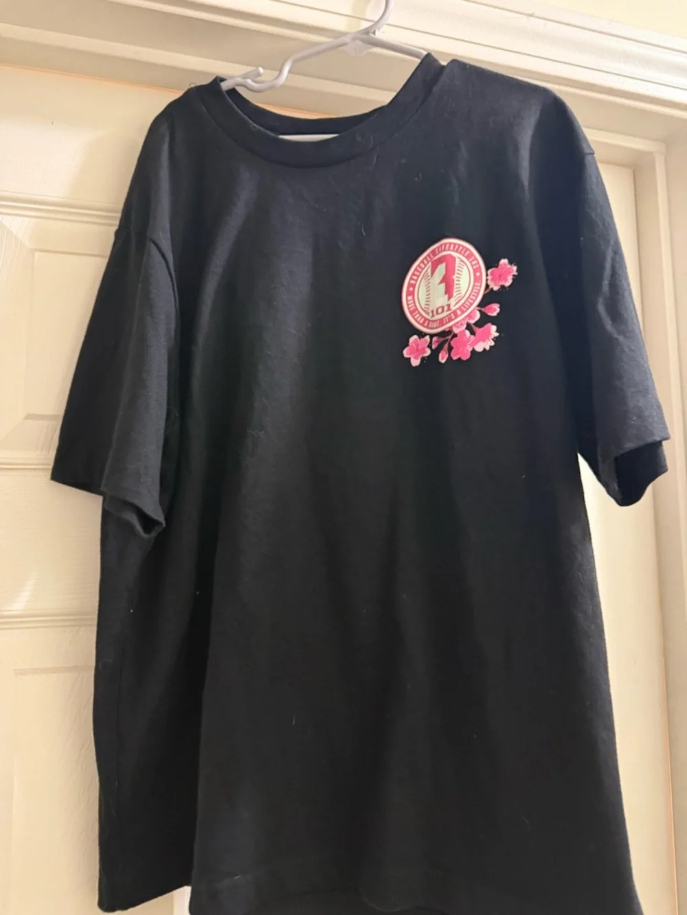 Baseball Lifestyle Kids' Black Tee with Pink Cherry Blossom Graphic